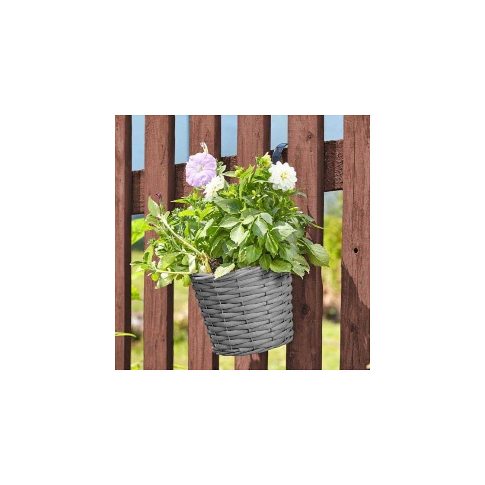 Smart Garden 20Cm 8 Inch Rattan Effect Hanging Pot Basket Slate Planter Grey