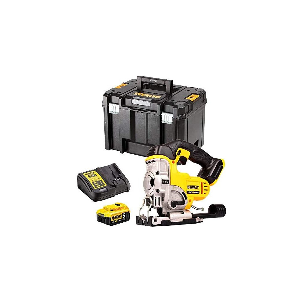 DEWALT DCS331N 18V Cordless Jigsaw with 1 x 5.0Ah Battery & Charger in Case, 400 W, 18 V, Yellow/Black