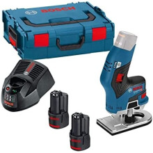 Bosch Professional 12V System cordless Palm Router GKF 12V-8 (incl. Quick charger GAL 12V-40, Open-ended spanner 17 mm, 2 x battery GBA 12V 3.0Ah,