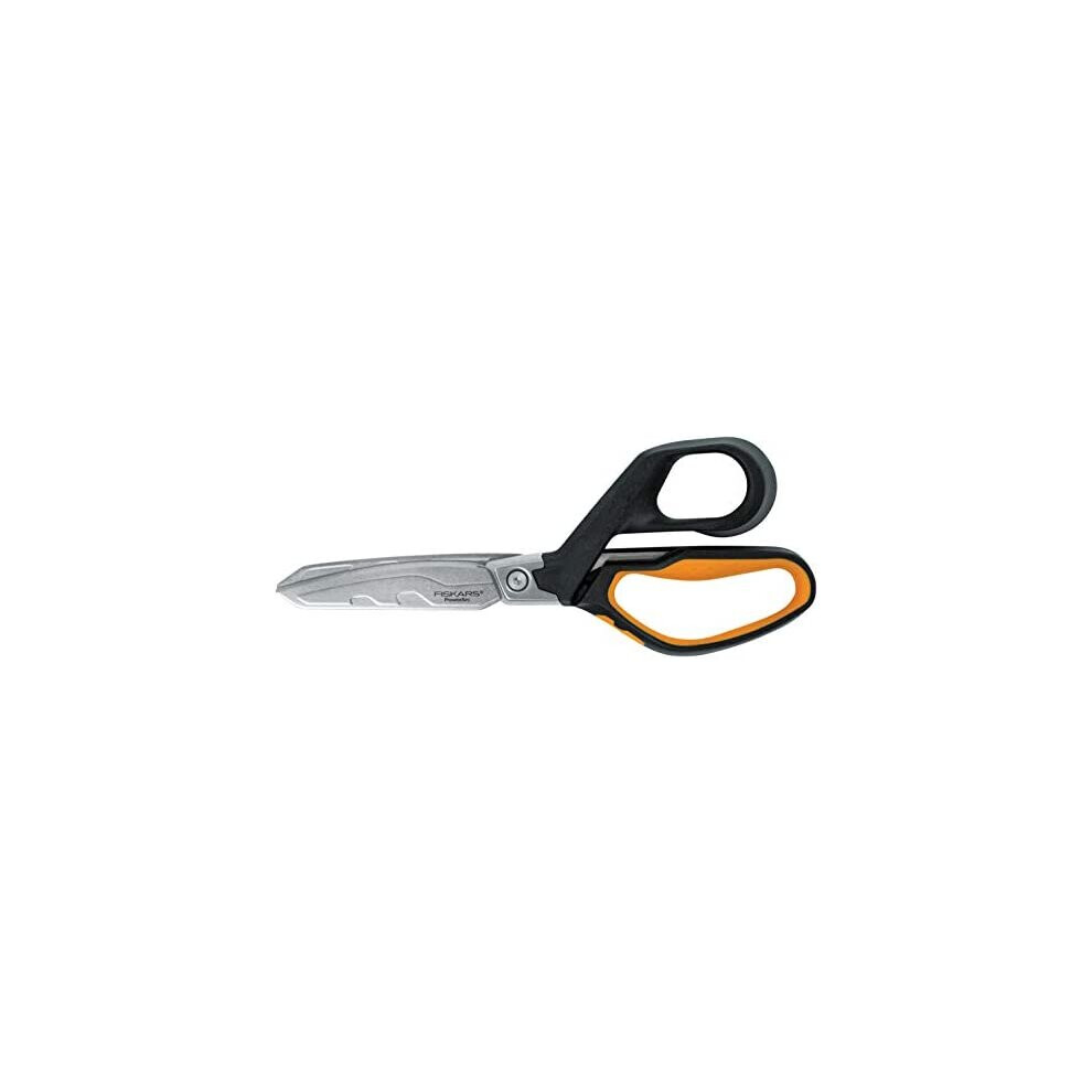 Fiskars PowerArc Heavy-Duty Scissors, Up to 30% More Power, Length 21cm, Durable Stainless Steel Blade/Plastic Handles, Black/Orange, 1027204