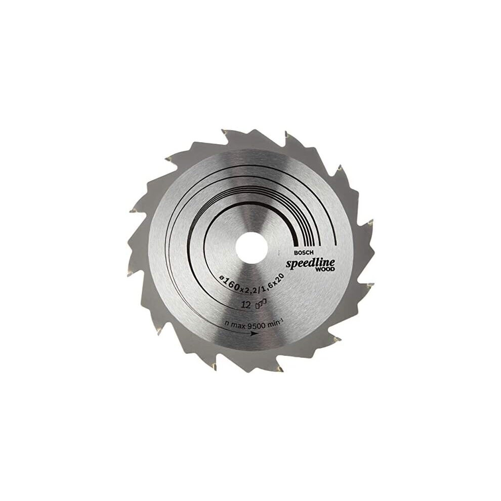 Bosch 2608640786 Speedline Wood Circular Hand Saw Blade, 160Mm X 2.4Mm X 20Mm, 12 Teeth, Silver