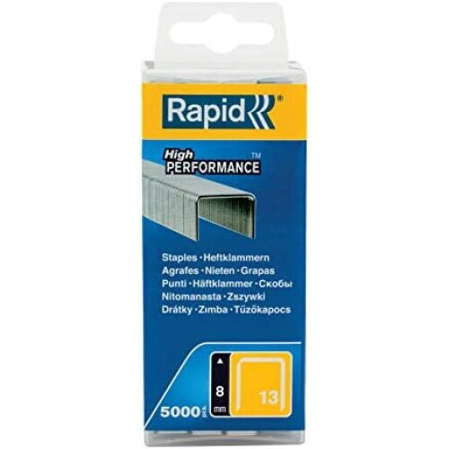 Rapid Rapid High-Performance Staples for Textiles, Finewire No. 13, Leg Length 8mm, Staple Gun Staples, Galvanised Steel, 5000 Pieces, Boxed (40303080)