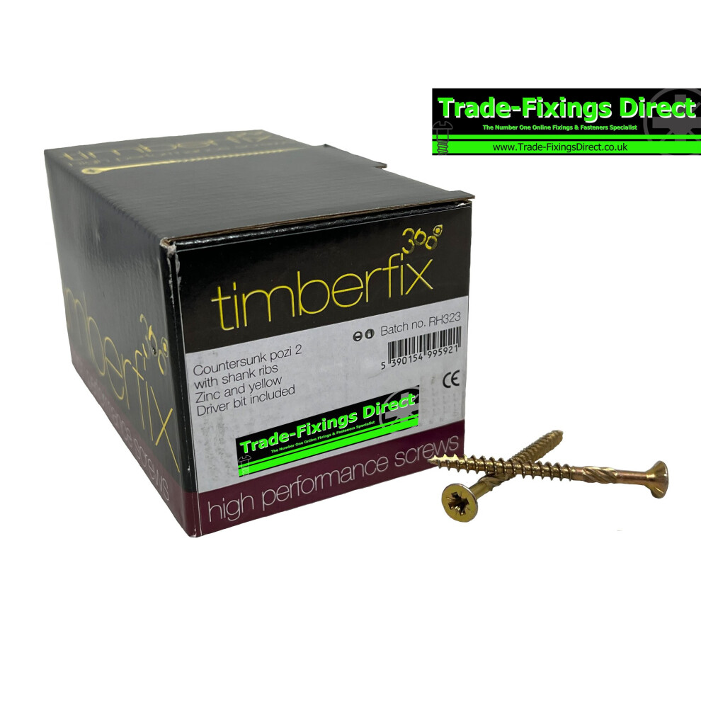 (5.0 x 60mm, 200 x Screws) 5.0mm (10g) TIMBERFIX 360 PREMIUM 'CUTTER THREAD' GOLD WOOD SCREWS CSK POZI