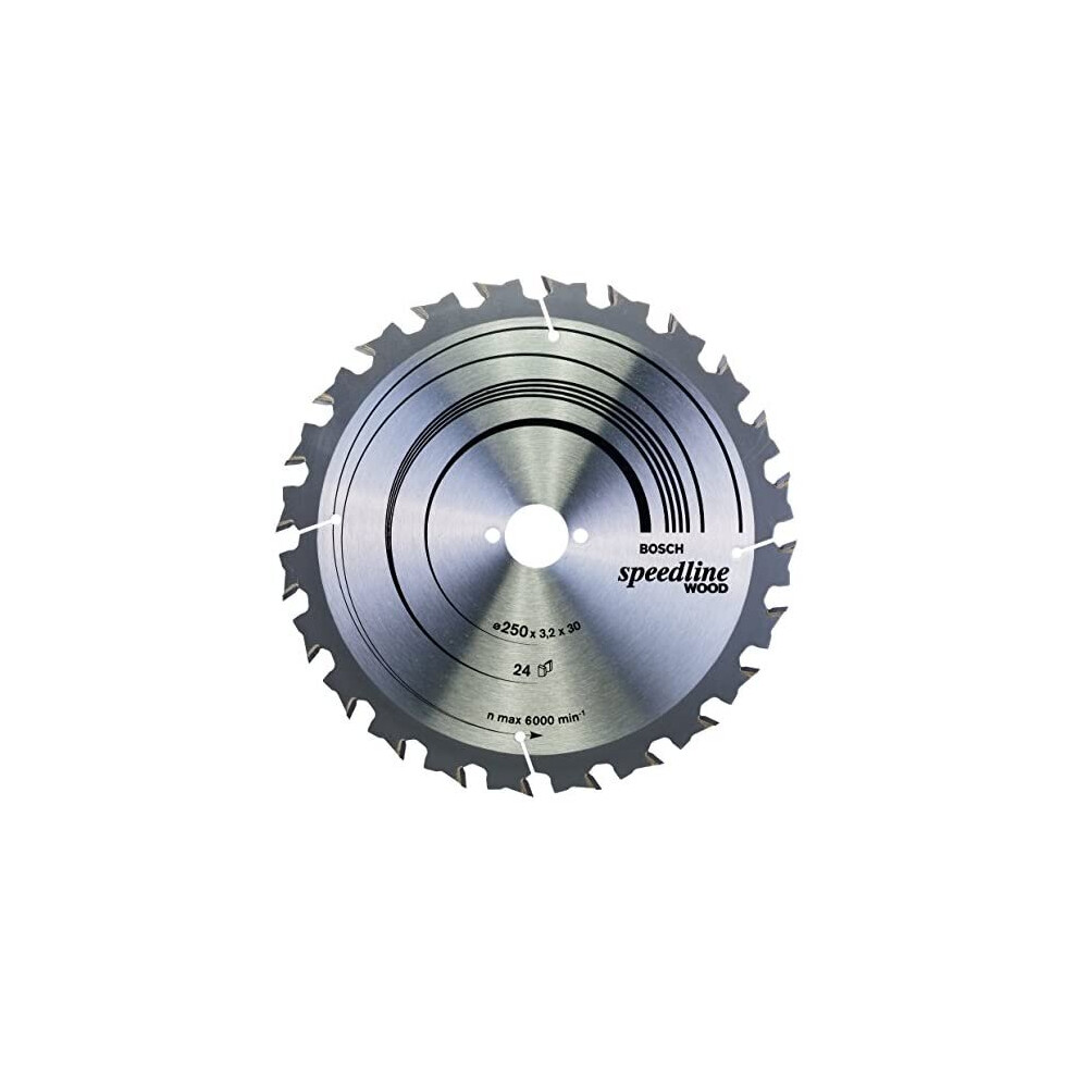 Bosch 2608640680 Speedline Wood Circular Saw Blade for Bench, 250mm x 3.2mm x 30mm, 24 Teeth, Silver