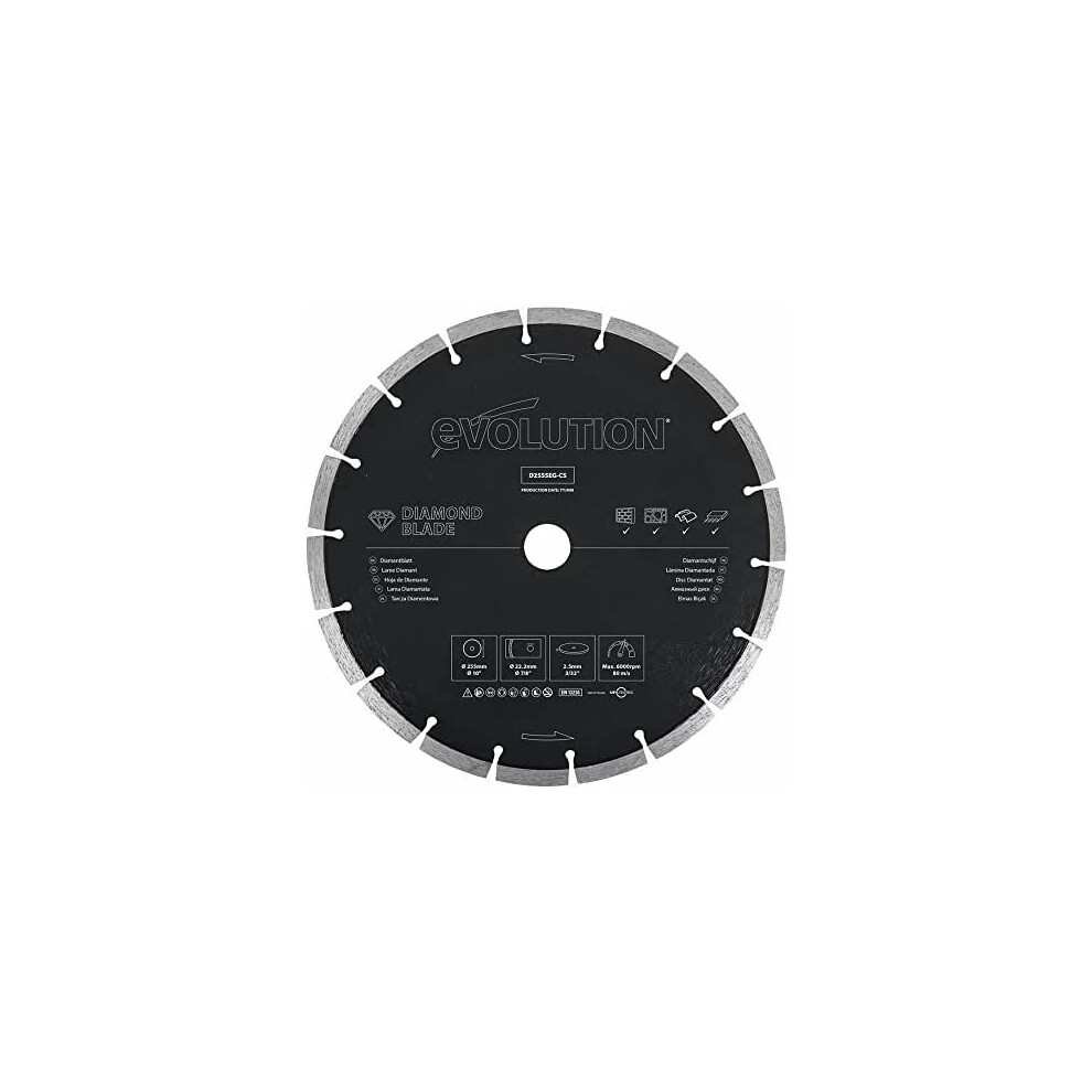 Evolution (D255SEG-CS) - 255 mm Diamond Blade For Disc Cutters - Segmented Edge For Cutting Masonry, Such as Brick, Reinforced Concrete and Stone ,