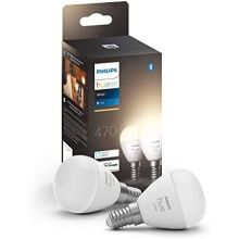 Philips Hue White Smart Luster Bulb Twin Pack LED [E14 Small Edison Screw] - 470 Lumens (40W Equivalent). Works with Alexa, Google Assistant and Apple