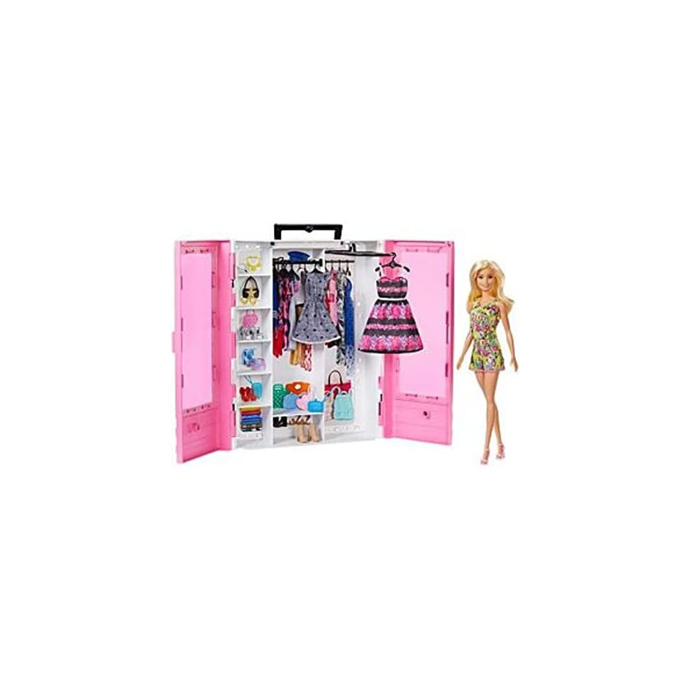 Barbie Fashionistas Ultimate Closet & Doll - Portable Fashion Playset with Carry Handle - 2 Sets of Clothing & Accessories - Gift for Kids 3+, GBK12