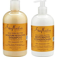 Shea Moisture Raw Shea Butter, DUO set Moisture Retention Shampoo + Restorative Conditioner, 13 Ounce, 1 each by Shea Moisture