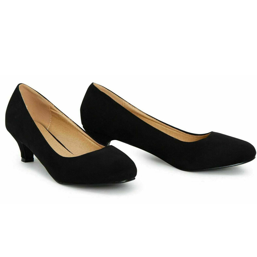 (Black Suede, UK 12) Womens Mens Drag Queen Crossdresser Low Kitten Heel Court Shoes Plus Sizes 9-12