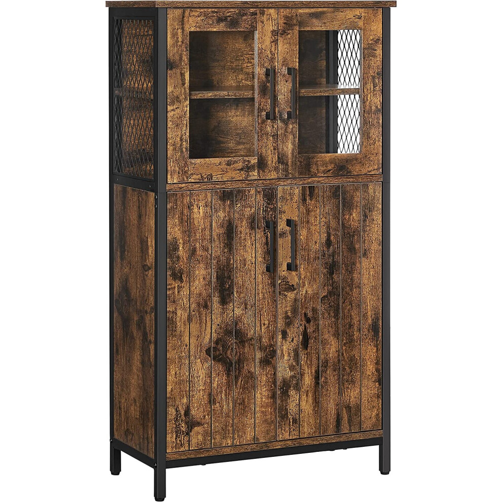 Storage Cabinet, Multipurpose Cupboard, Sideboard, Adjustable Shelf, Bathroom Cabinet, Steel Frame, Industrial Style, Rustic Brown and Black