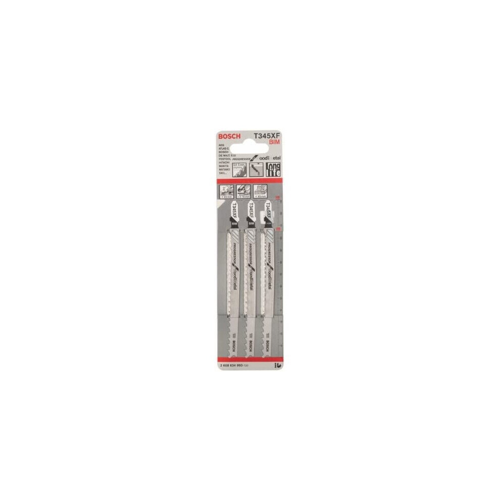 Bosch 2608634993 Progressor Jigsaw Blade Wood and Metal, Silver, Pack of 3