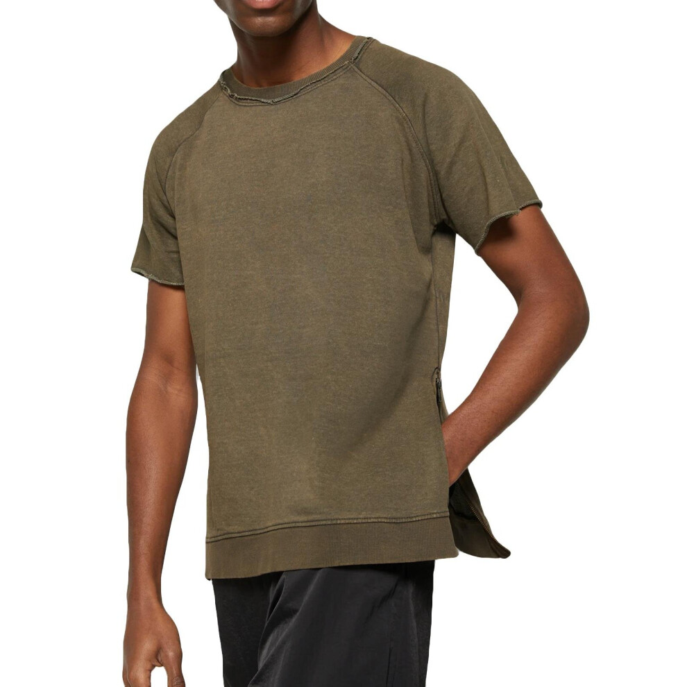 (S, Khaki) Brave Soul Mens Short Sleeve Zip Side T Shirts