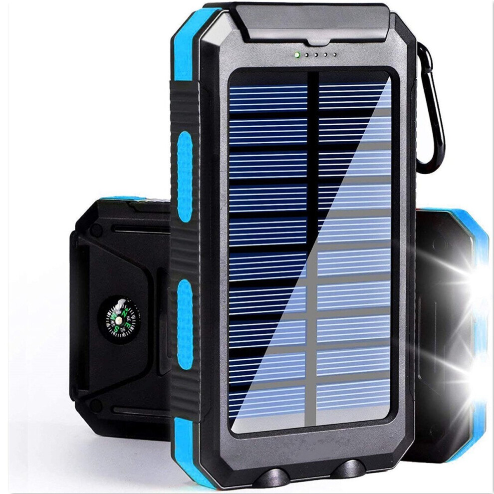 Solar Power Bank Dual USB External Battery Portable Pack Charger Blue