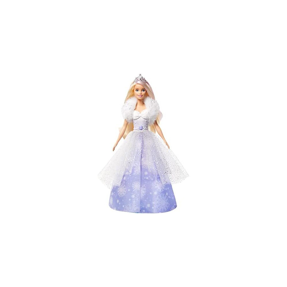 Barbie Dreamtopia Fashion Reveal Princess Doll, 12-Inch, Blonde with Pink Hairstreak, Snowflake Gown and Hairbrush, GKH26