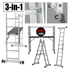 3 IN 1 Portable Heavy Duty Aluminium Telescopic Ladder Extendable
