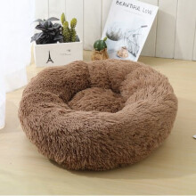 (Brown, 40CM) Fluffy Round Pet Bed Donut Plush Dog Cat Bed Kennel Comfy Calming Nest Soft Sofa Washable Cushion Cuddler Cats Dogs Puppy Schnauzer Teddy Poodle