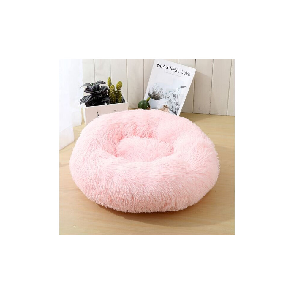 (Pink, 50CM) Fluffy Round Pet Bed Donut Plush Dog Cat Bed Kennel Comfy Calming Nest Soft Sofa Washable Cushion Cuddler Cats Dogs Puppy Schnauzer Teddy