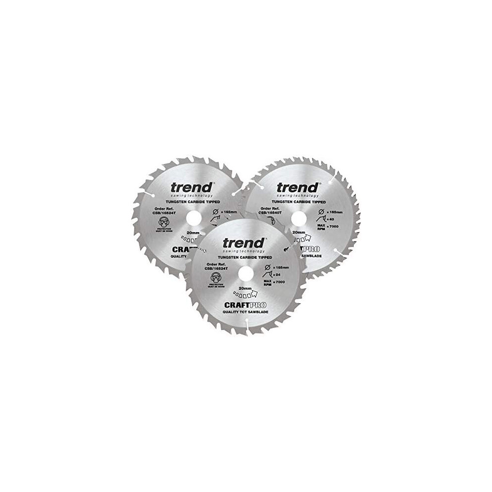 Trend CSB/165/3PK/C Craft Pro Triple Pack Medium/Fine Finish TCT Blades Ideal for DC390, DWE007, DCS391, DC391N Circular Saws, Tungsten Carbide