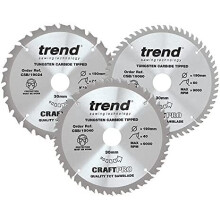 Trend CSB/190/3PK Craft Pro Triple Pack of TCT Circular Saw Blades, 190mm x 24, 40 and 60 Teeth x 30 Bore, Tungsten Carbide Tipped
