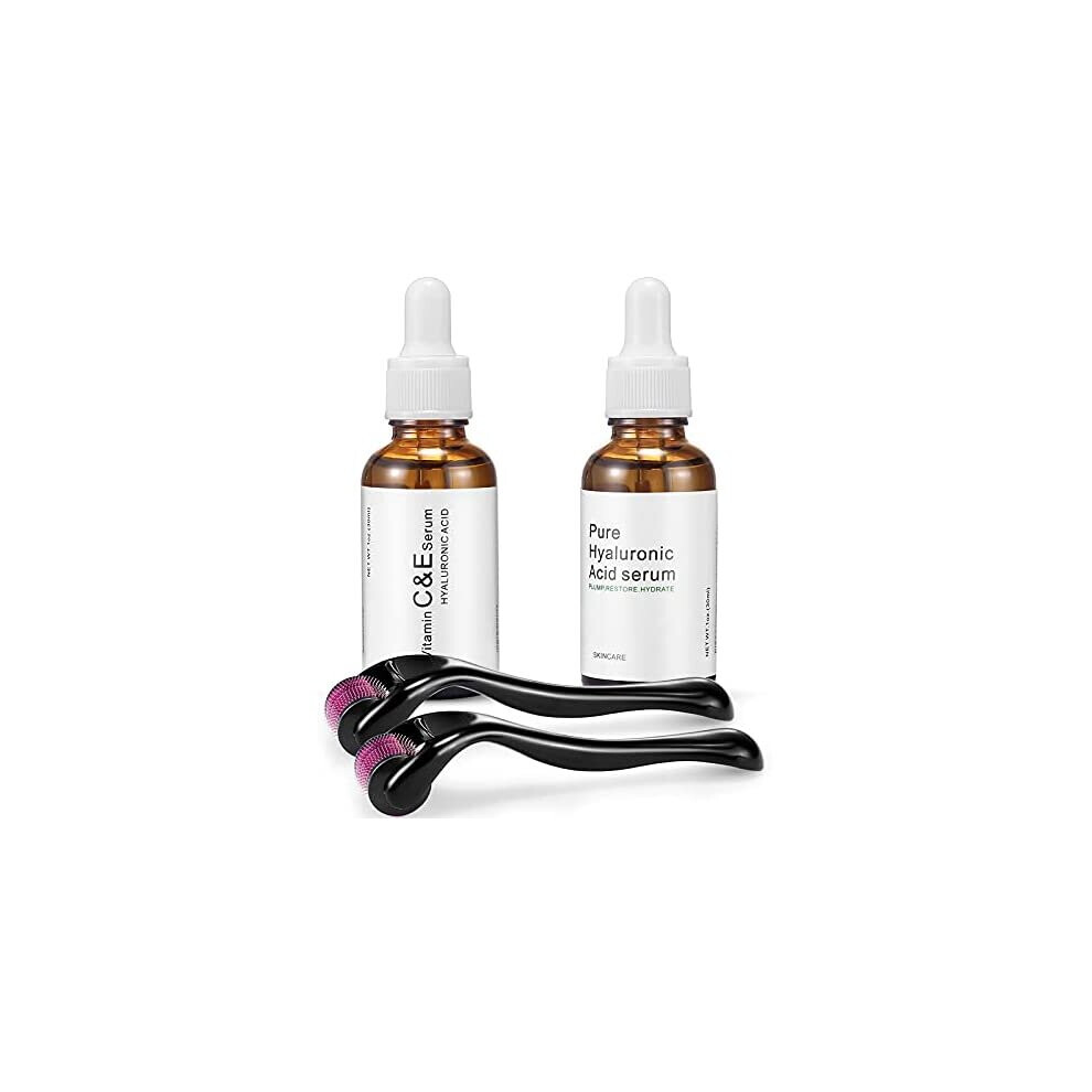 Desllrainy 4-In-1 Derma Roller Kit – 2-Pack 0.5Mm/1.5Mm Needles With Hyaluronic Acid & Vitamin C Serums – 540 Titanium Microneedle System