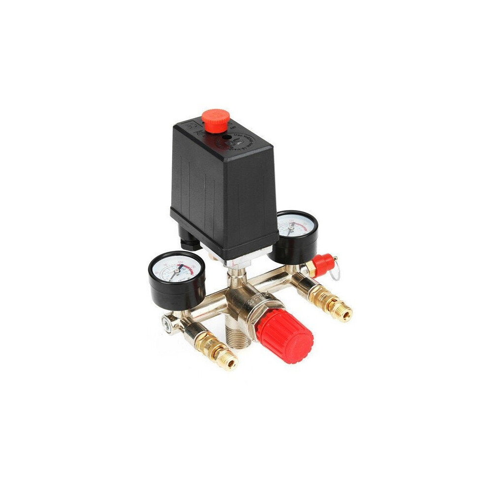 90-120PSI Air Compressor Pressure Switch Control Valve Manifold Regulator Gauge