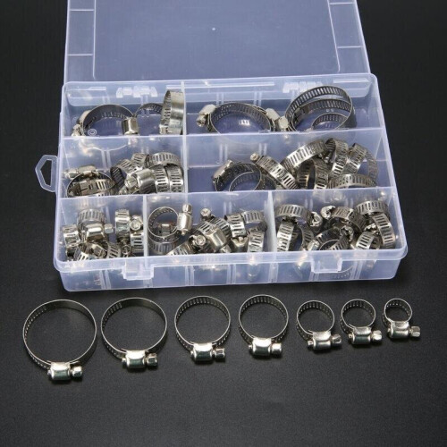 GreenZech 60Pcs Pipe Clamps Stainless Steel Hose Clips Fuel Hose Pipe Clamp Worm Drive Durable Anti-oxidation