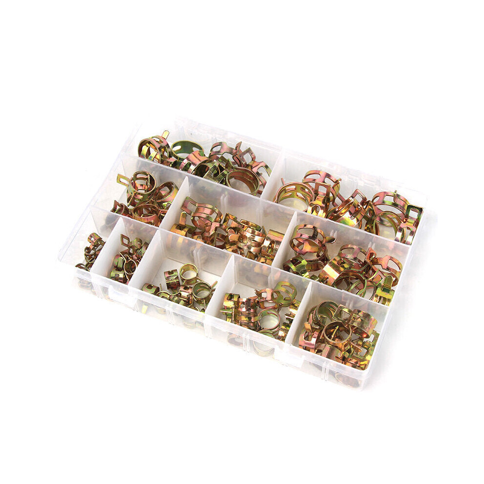 100Pcs Fuel Hose Line Tubing Clamp Spring Band Type Action Pipe Clip Color-Zinc Plated