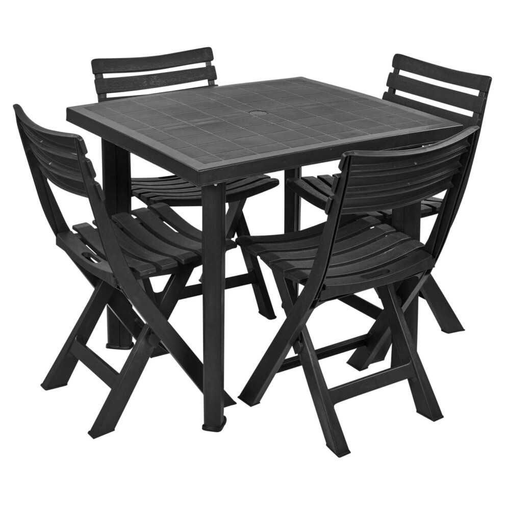 (4) Large Black Square Garden Plastic Table & Chairs Patio Deck Side Snack Outdoor