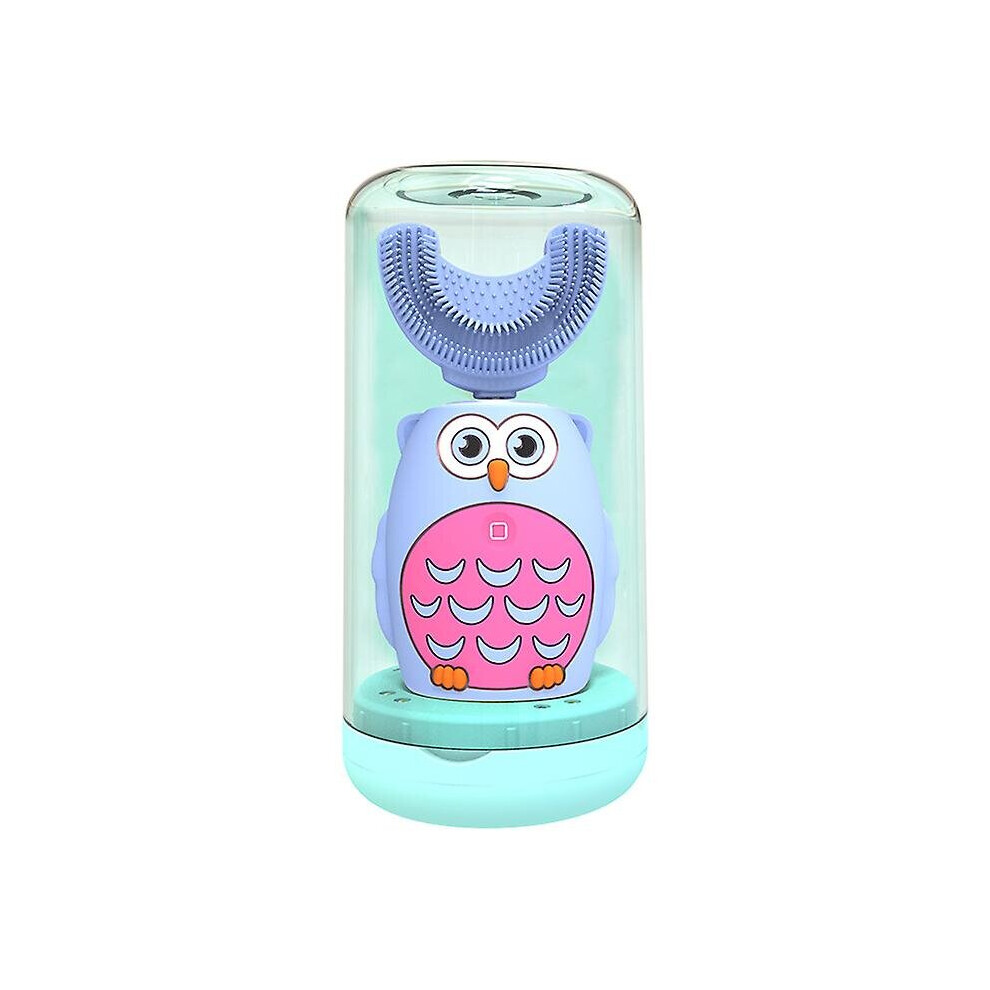 (Blue) Kids Electric Toothbrush Smart Timer Ultrasonic 2 In 1 U-shaped Brush Head And Tongue Brush-image-OPC-P9N8NQ8-NEW