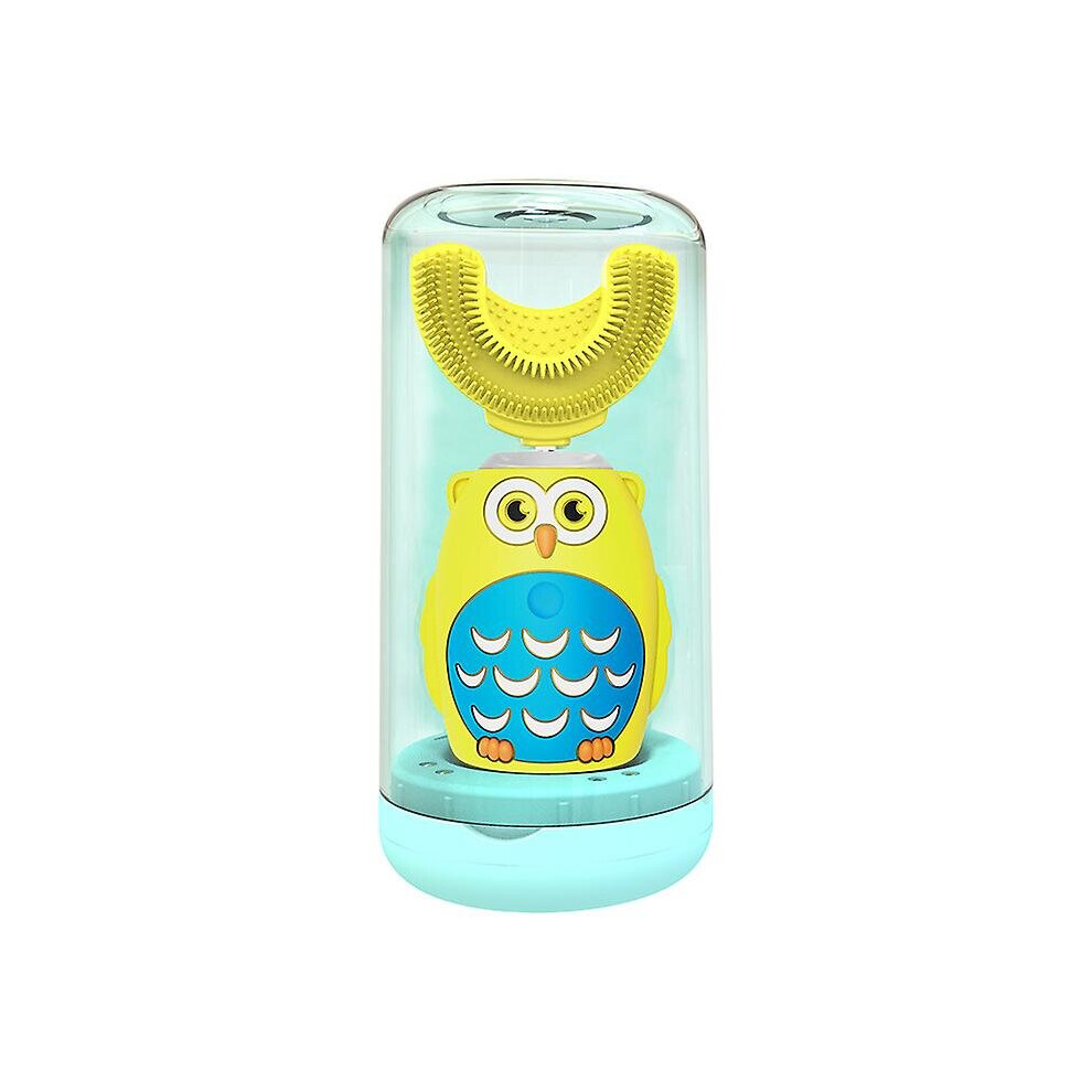 (Yellow) Kids Electric Toothbrush Smart Timer Ultrasonic 2 In 1 U-shaped Brush Head And Tongue Brush