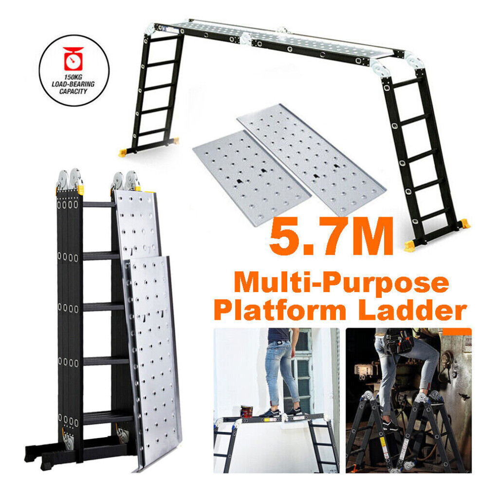 5.7M Folding Ladder Aluminium 14 IN 1 Multi Purpose Platform Ladder UK