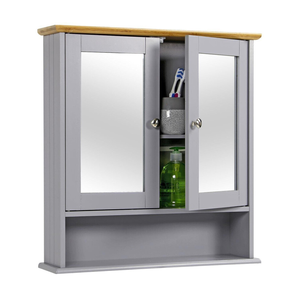 (Grey) 2Door Mirro Bathroom Wall Cabinet Storage Unit G/W
