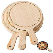 (14 inch) Pizza Tray Wooden Round Pizza Board Cutting Platter Kitchen Baking Tool With Handle