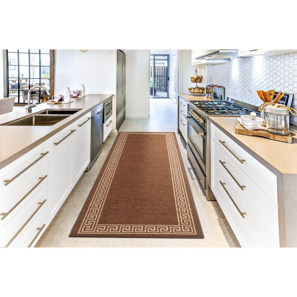 (50 x 80cm (1 ft 6"x2 ft 6")) Heavy Duty Machine Washable Runner for Hallway, Kitchen Non Slip Floor Mats, Door Mat Brown Beige