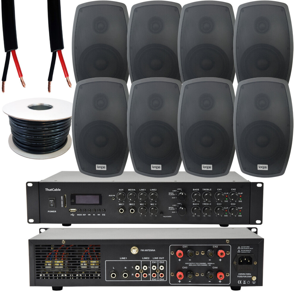 800W Loud Outdoor Bluetooth System 8X Speaker Weatherproof Garden Music Black 5055538135422