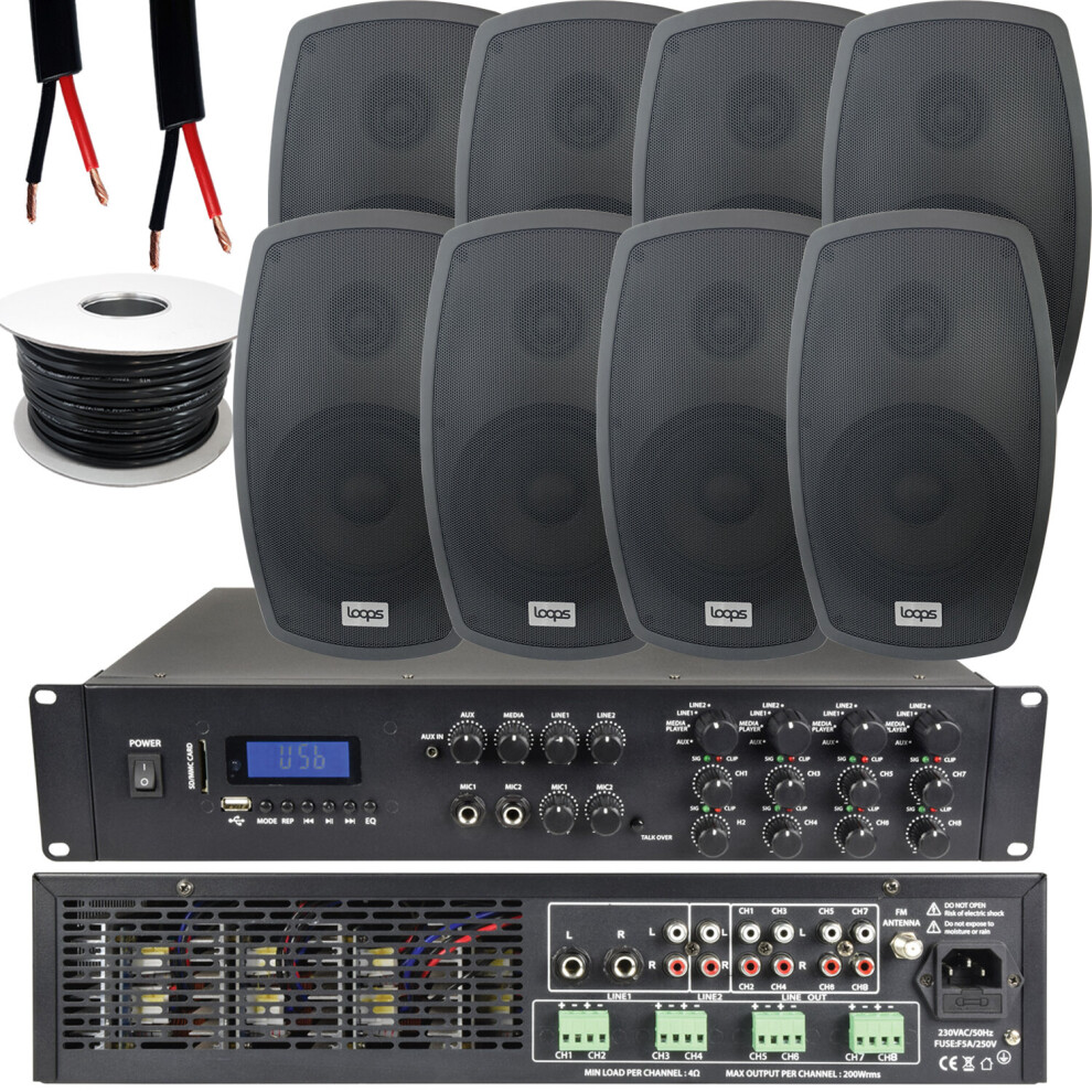 1600W Loud Outdoor Bluetooth System 8X Speaker Weatherproof Music Player Black 5056199871629