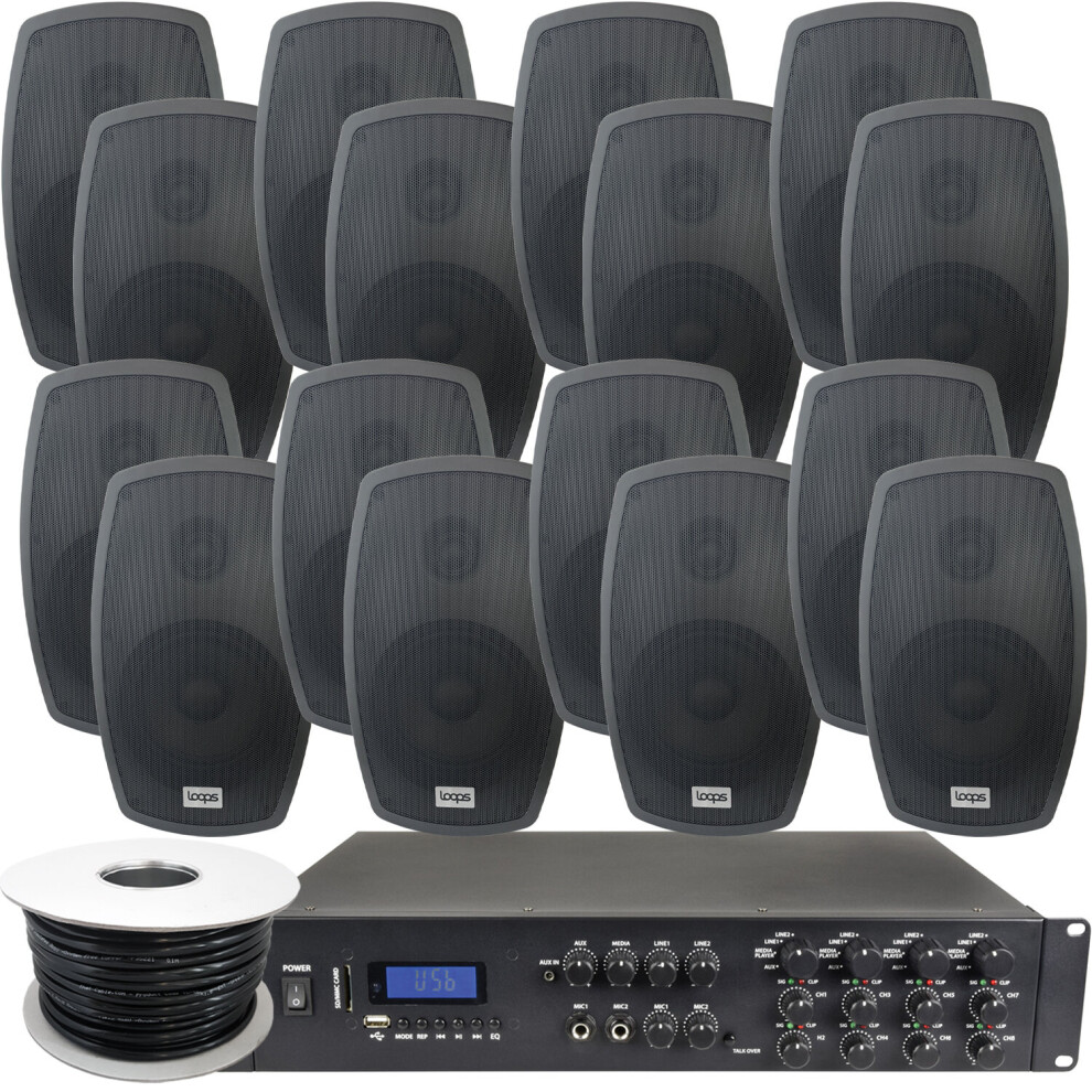Loops 1600W Loud Outdoor Bluetooth System 16X Black Speaker Weatherproof Music Player