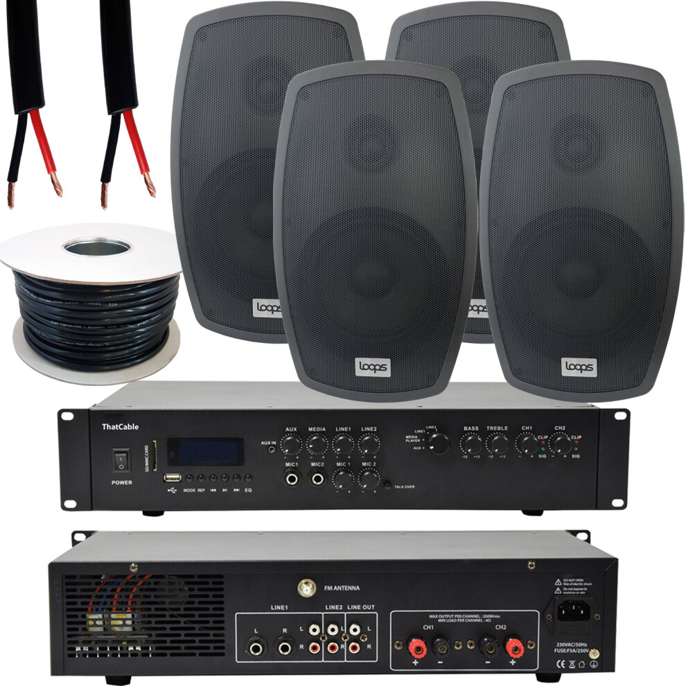400W LOUD Outdoor Bluetooth System 4x Black Speaker Weatherproof Garden Music