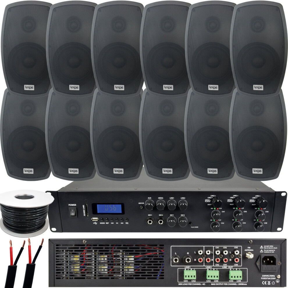 1200W Loud Outdoor Bluetooth System 12X Speaker Weatherproof Music Player Black 5056199871506