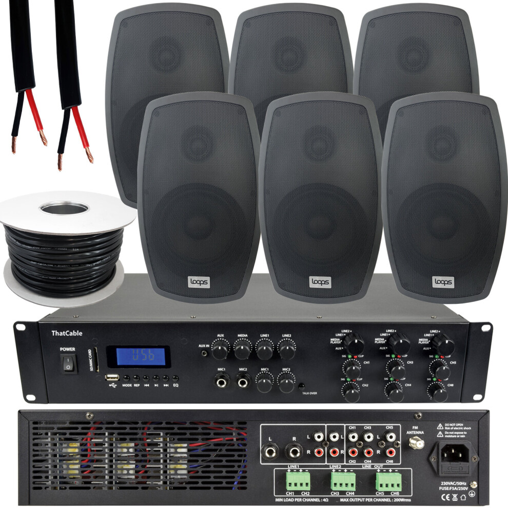 1200W LOUD Outdoor Bluetooth System 6x Black Speaker Weatherproof Music Player