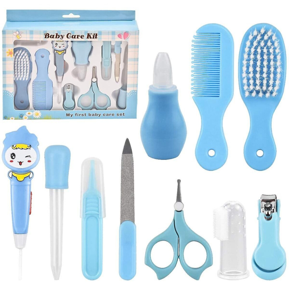 (Blue) 10 In 1 Baby Healthcare Kit Portable Grooming Set Newborn Baby Safety Care Set Blue