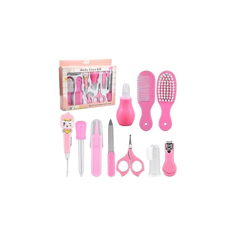 (Pink) 10 In 1 Baby Healthcare Kit Portable Grooming Set Newborn Baby Safety Care Set Pink