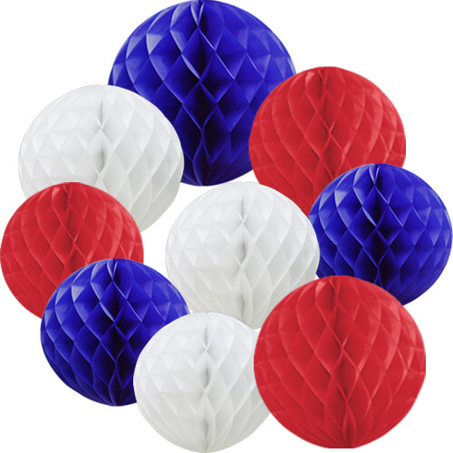 (Red Shade, 9 Mix) Time to Sparkle Tissue Paper Honeycomb Balls Lantern Pompom Wedding Party Decoration