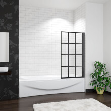 Matt Black Pivot Bath Shower Screen 6mm Tempered Glass Panel 800x1400mm, 180 Degree Swing, Universal Left/Right Entry, Stainless Steel Fittings