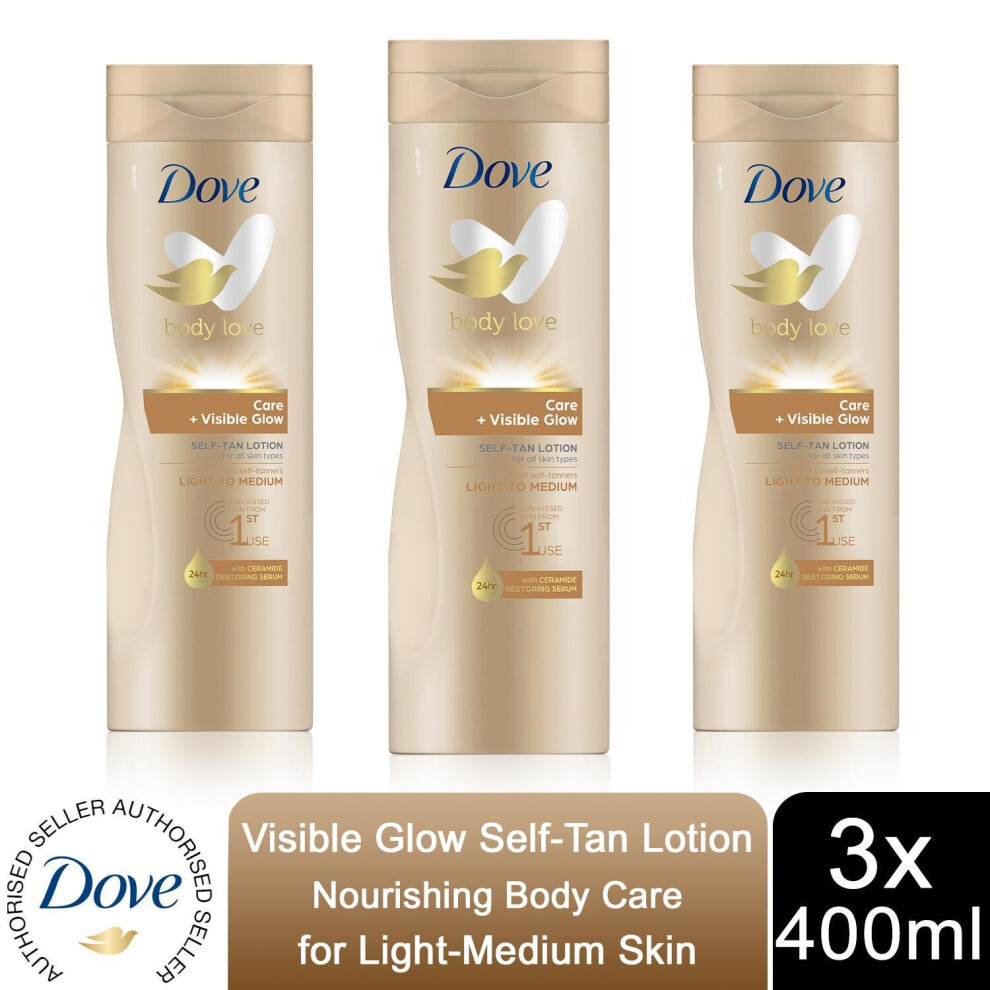 Dove Visible Glow Self-Tan Lotion Care For Fair-Medium Skin, 3x400ml