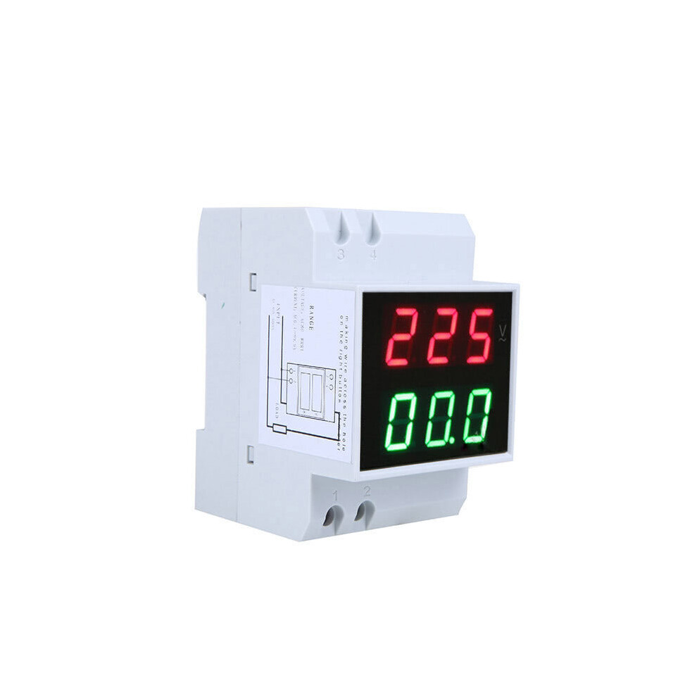 Digital Din-Rail LED Voltage Ammeter Current Meter Voltmeter AC80-300V 0.2-99.9A Dual Display
