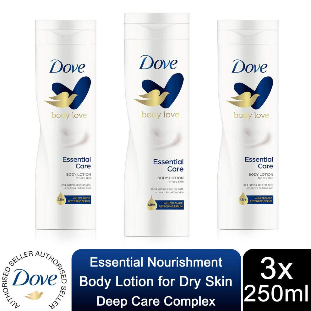 Dove Essential Nourishment Body Lotion Deep Care For Dry Skin 3x250ml