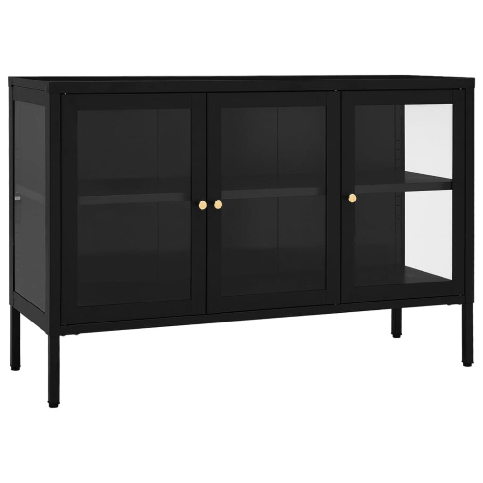 vidaXL Sideboard Black Steel and Glass Home Highboard Storage Book Cabinet