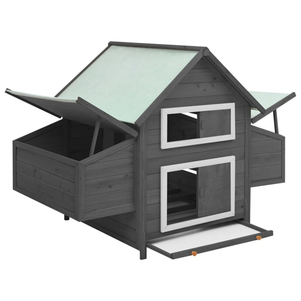 Vidaxl Solid Firwood Chicken Coop And Wooden Hen House Hutch Cage Grey/White