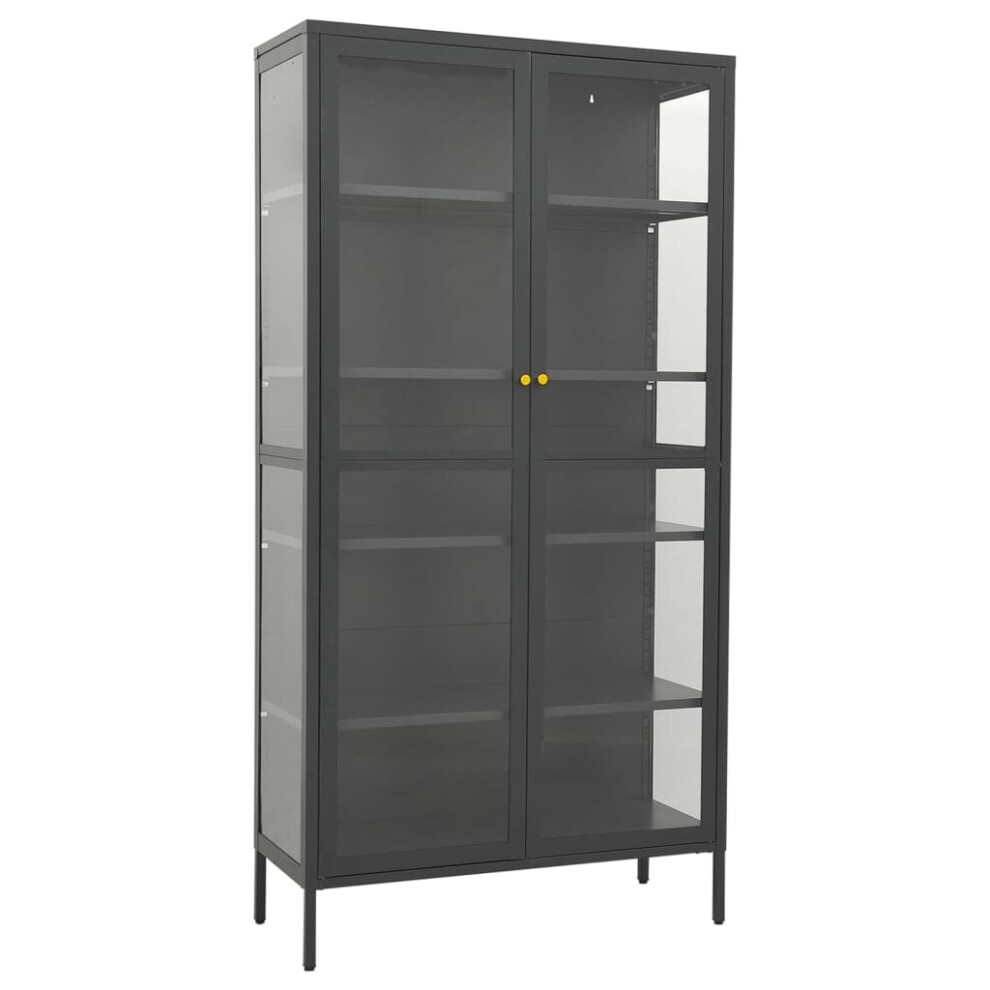 vidaXL Display Cabinet Anthracite Steel & Tempered Glass Side Storage Cabinet